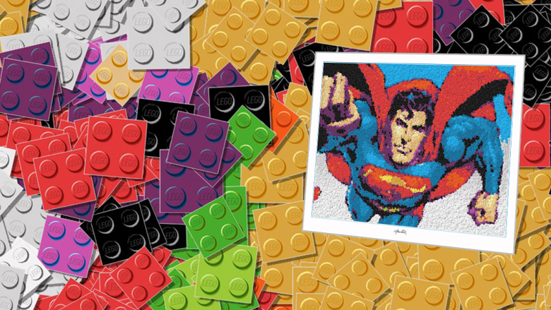 Superman, Legokunstwerk, Legokunst, Kunst mit Legosteinen, Art of Brick, Lego Art, Legoart, Legokunst, Bilder aus Legosteinen