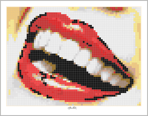 Roter Mund, rote Lippen, schöne Zähne, Zahnkunst, Zahnarzt, Pop Art, Comic Art, Art of Bricks, Brickart, Kunst mit Lego Steinen, Legokunstwerk, Legokunst, Lego Art, Legoart, Legokunst, Bilder aus Legosteinen