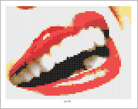Roter Mund, rote Lippen, schöne Zähne, Zahnkunst, Zahnarzt, Pop Art, Comic Art, Art of Bricks, Brickart, Kunst mit Lego Steinen, Legokunstwerk, Legokunst, Lego Art, Legoart, Legokunst, Bilder aus Legosteinen